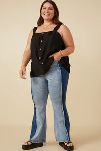 HY7135 Black Womens Button Detail Ruffle Strap Tank Back