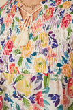 HY7138 Lavender Mix Womens Romantic Floral Smocked Tassel Top Front 2