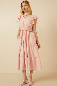 HY7157 Blush Womens Mini Checkered Ruffle Detail Dress Full Body
