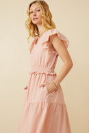HY7157 Blush Womens Mini Checkered Ruffle Detail Dress Pose