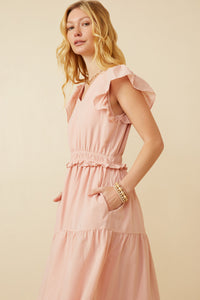 HY7157 Blush Womens Mini Checkered Ruffle Detail Dress Pose