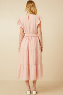HY7157W Blush Plus Mini Checkered Ruffle Detail Dress Front