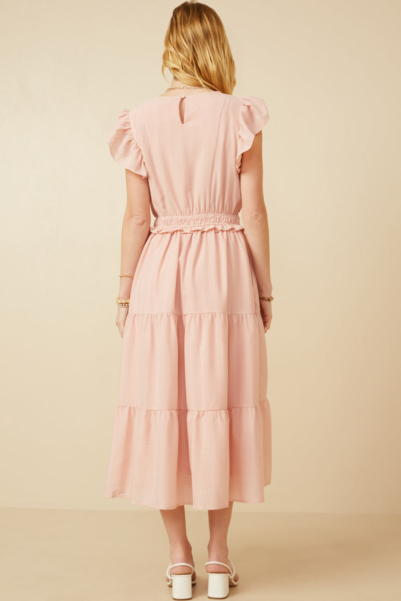 HY7157W Blush Plus Mini Checkered Ruffle Detail Dress Front