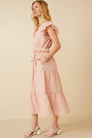 HY7157W Blush Plus Mini Checkered Ruffle Detail Dress Detail
