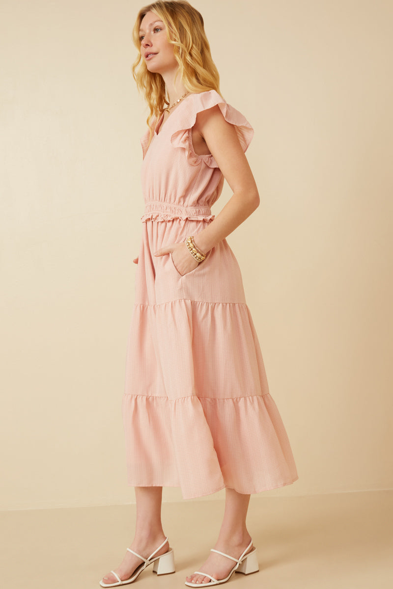 HY7157W Blush Plus Mini Checkered Ruffle Detail Dress Detail