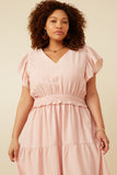 HY7157W Blush Plus Mini Checkered Ruffle Detail Dress Full Body
