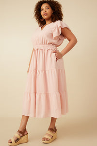 HY7157 Blush Womens Mini Checkered Ruffle Detail Dress Detail