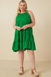HY7188W Green Plus Tiered Ruffle Seamed Cami Dress Gif