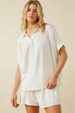 HY7189 Off White Womens Short Sleeve Collared Dolman Top Front