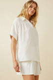 HY7189 Off White Womens Short Sleeve Collared Dolman Top Front 2