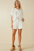 HY7189W Off White Plus Short Sleeve Collared Dolman Top Full Body