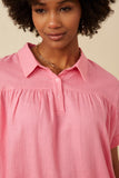 HY7189 PINK Womens Short Sleeve Collared Dolman Top Side
