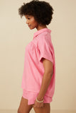 HY7189 PINK Womens Short Sleeve Collared Dolman Top Back