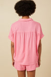 HY7189 PINK Womens Short Sleeve Collared Dolman Top Full Body