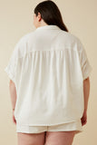 HY7189 Off White Womens Short Sleeve Collared Dolman Top Back