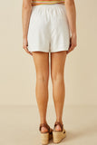 HY7190W Off White Plus Pleated Detail Button Front Shorts Side
