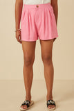 HY7190 PINK Womens Pleated Detail Button Front Shorts Back