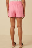 HY7190W Off White Plus Pleated Detail Button Front Shorts Side