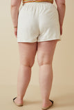 HY7190 Off White Womens Pleated Detail Button Front Shorts Side