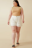 HY7190 Off White Womens Pleated Detail Button Front Shorts Back
