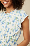 HY7198 Blue Womens Textured Romantic Floral Split Tiered Dress Gif