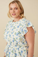 HY7198W Blue Plus Textured Romantic Floral Split Tiered Dress Gif