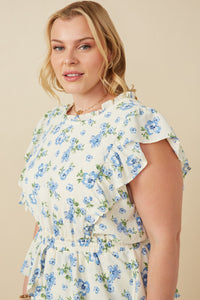 HY7198W Blue Plus Textured Romantic Floral Split Tiered Dress Gif