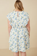 HY7198W Blue Plus Textured Romantic Floral Split Tiered Dress Full Body