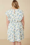 HY7198W Blue Plus Textured Romantic Floral Split Tiered Dress Full Body