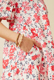 HY7214 Pink Womens Floral Button Detail Textured Ruffle Sleeve Dress Detail