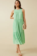 HY7220 Green Womens Textured Stripe Tiered Tank Dress Full Body