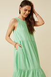HY7220 Green Womens Textured Stripe Tiered Tank Dress Side