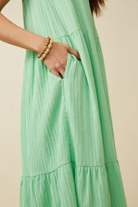 HY7220 Green Womens Textured Stripe Tiered Tank Dress Detail
