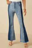 HY7234 Denim Womens Fray Detailed Two Tone Flare Jeans Front