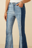 HY7234 Denim Womens Fray Detailed Two Tone Flare Jeans Side