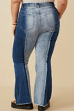 HY7234 Denim Womens Fray Detailed Two Tone Flare Jeans Full Body