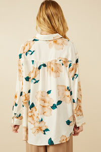 HY7254 Cream Womens Romantic Floral Soft Stain Button Up Shirt Side