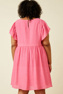 HY7260W Pink Plus Puff Sleeve Textured Dress Detail