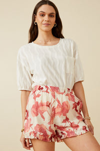 HY7263 Ivory Womens Textured Knit Drop Shoulder Pocket Tee Front