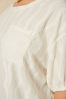 HY7263W Ivory Womens Textured Knit Drop Shoulder Pocket Tee Full Body