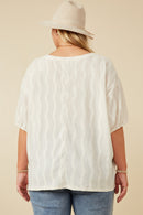 HY7263W Ivory Womens Textured Knit Drop Shoulder Pocket Tee Detail