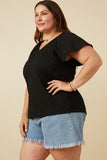 HY7264W BLACK Plus Exaggerated Ruffle Textured Knit Tank Gif