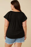 HY7264W BLACK Plus Exaggerated Ruffle Textured Knit Tank Detail
