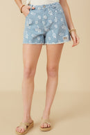 HY7280W PINK Plus Floral Printed Distressed Denim Shorts Side