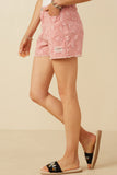 HY7280 Pink Womens Floral Printed Distressed Denim Shorts Gif