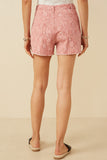 HY7280 Pink Womens Floral Printed Distressed Denim Shorts Side