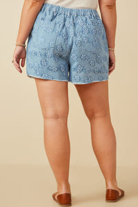 HY7280 Blue Womens Floral Printed Distressed Denim Shorts Gif