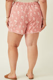 HY7280W PINK Plus Floral Printed Distressed Denim Shorts Gif