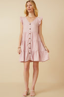 HY7296W Blush Plus Ruffled Button Down Tiered Tank Dress Full Body