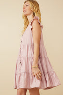 HY7296W Blush Plus Ruffled Button Down Tiered Tank Dress Side